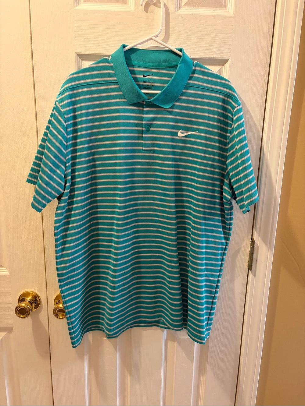 Nike Men’s Teal and White Striped Polo